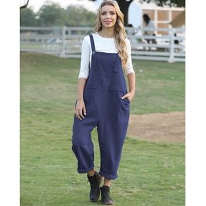 Long Casual Loose Bib Pants Overall Jumpsuit with Pockets